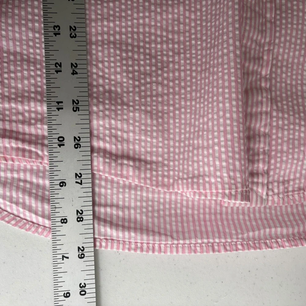 Polo Ralph Lauren Mens Pink White Seersucker Striped Short Sleeve Shirt L Preppy